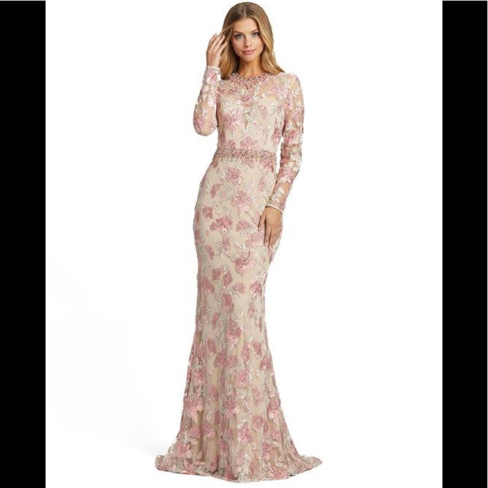 Mac Duggal Floral Appliqué Trumpet Gown